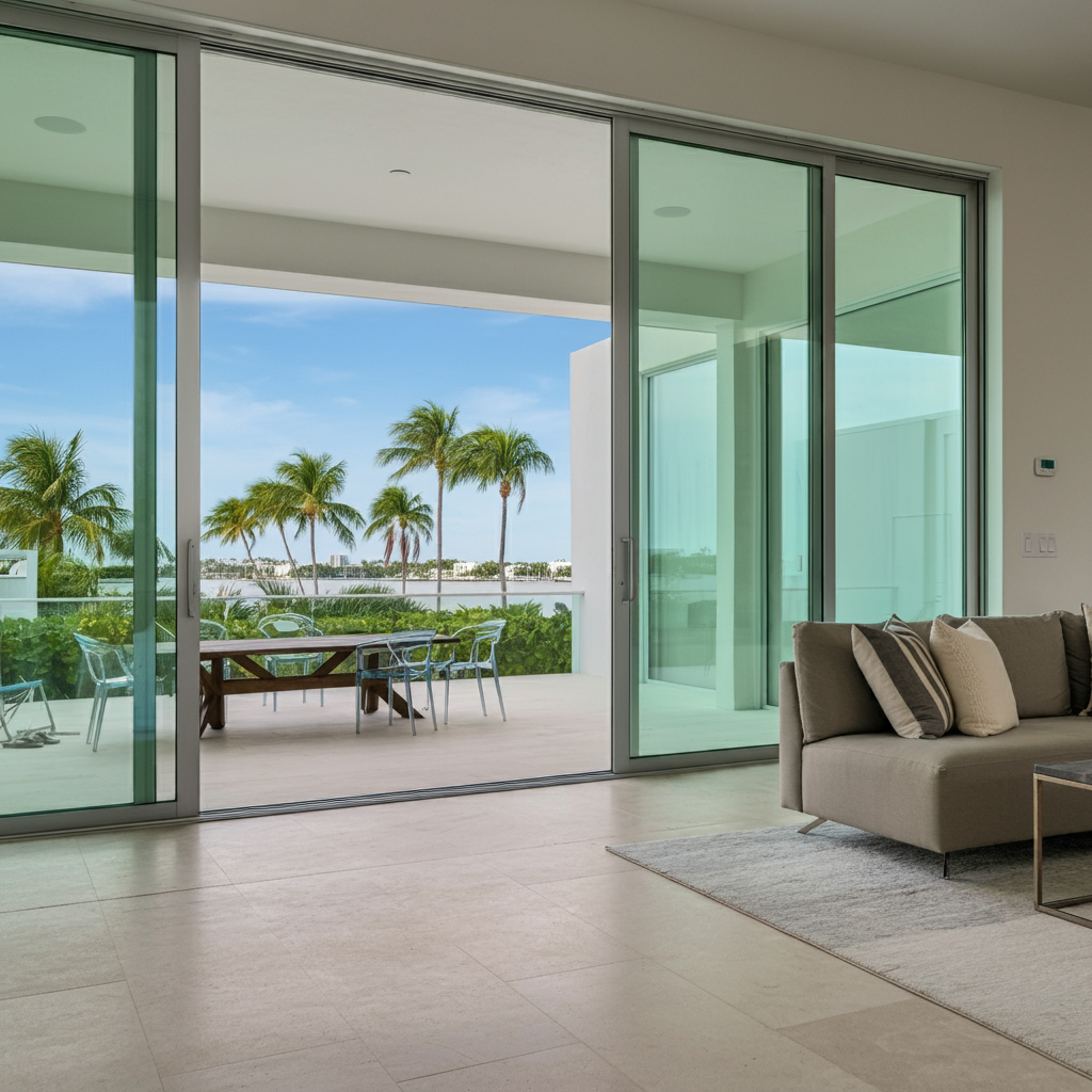 American Sliding Door Repair technician installing a sliding glass door in Miami